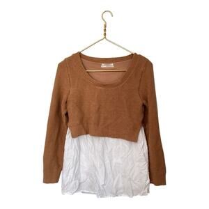 Anthropologie Brown and White Layered Sweater